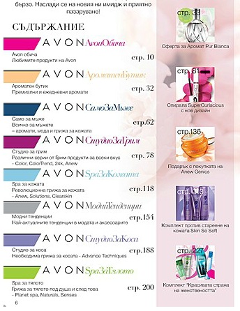 Съдържание на AVON каталог